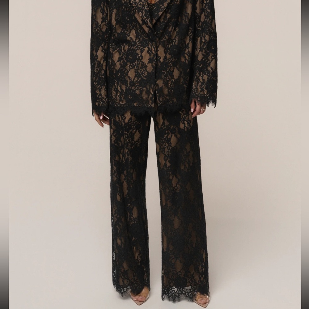 Black Lace Wide-Leg Pants - Women's Elegant Evening Trousers
